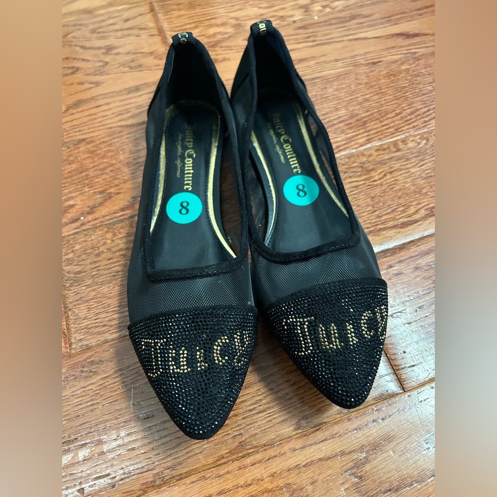 Juicy Couture Black Flats with Gold Detail
